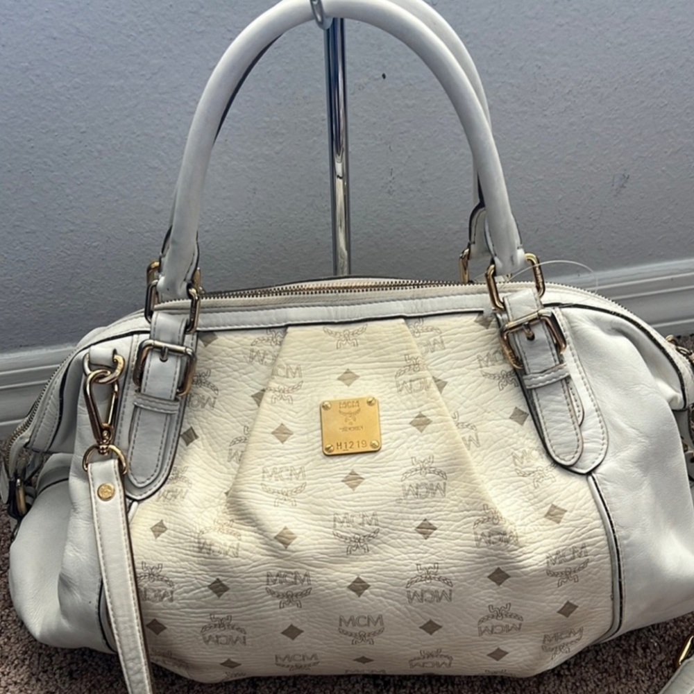 1989 MCM White Leather Handbag